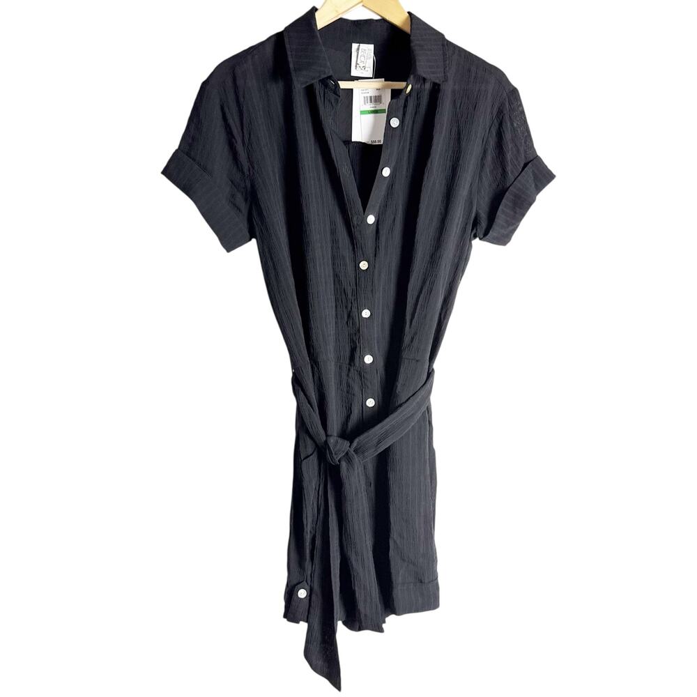 Becca Rebecca Virtue Cabana Sheer Black Belted Romper Beach Coverup Size Large - Picture 5 of 11